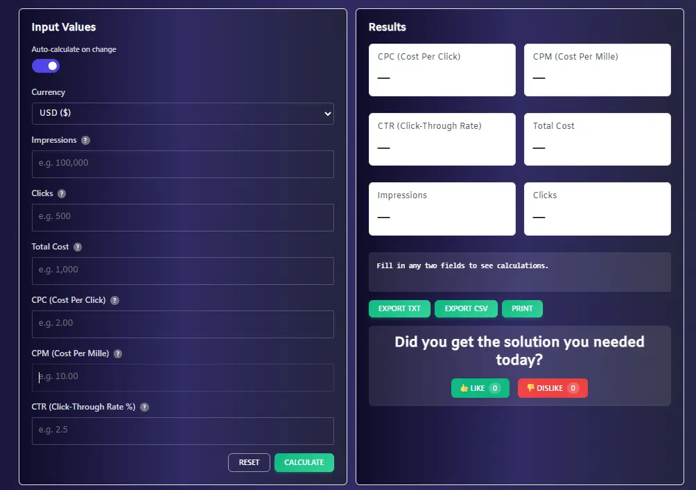 Cpm Calculator for digital ads